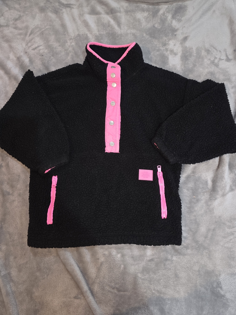 Justice Kids Black Sherpa Pullover with Pink Accents-10